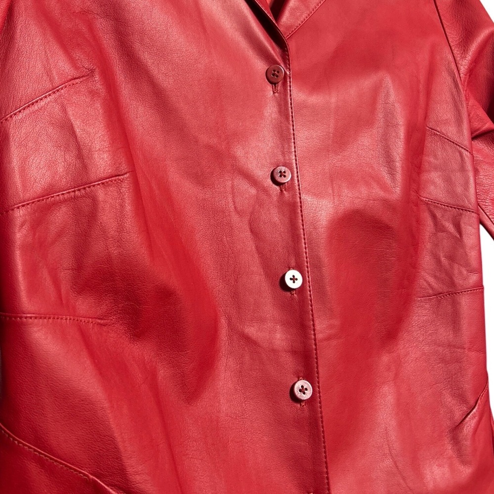 Lafayette 148 New‎ York Lambskin Leather Button Up Shacket Red Women's Size 8 - Picture 5 of 11